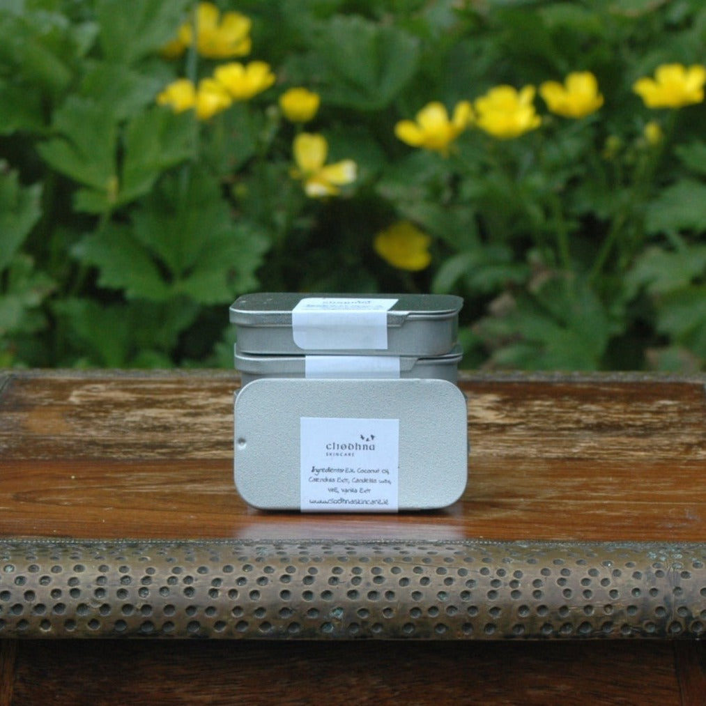 vegan lip balm vit E calendula oil candelilla wax coconut oil handmade plant based